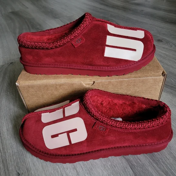 UGG Men\'s  Tasman chopd logo low top leather slippers red men\'s size 11 UGG Tasman Chopd Rich Red Suede Fur Slippers Mens Size 11  main image 2